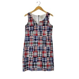 LL Bean Patchwork Madras Plaid Sleeveless A Line Shift Dress Womens 6 Regular